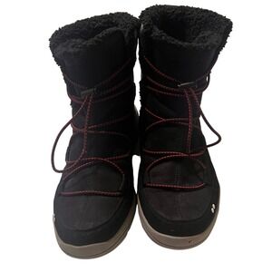 Ryka Womens Black‎ Suede Leather Winter Snow Boots Lace Up Flannel Trim